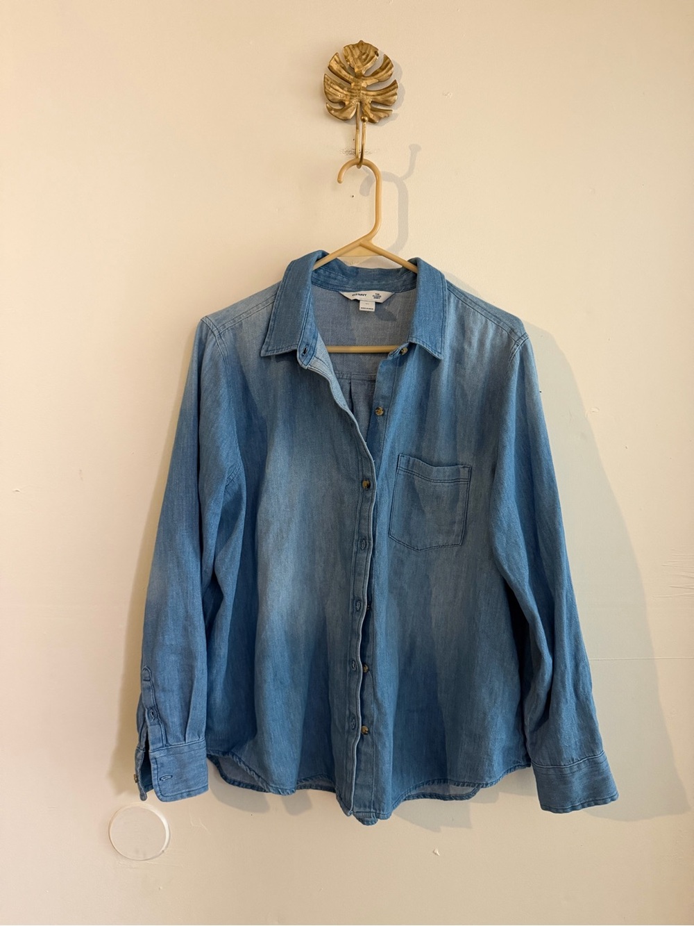 Light Blue Denim Button-Up Shirt - Womens